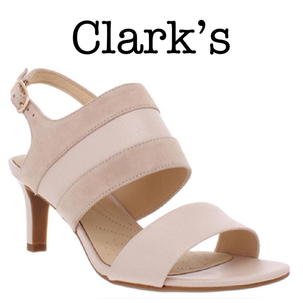 New Clarks The Laurentino Nude Suede Leather Heels Size 8